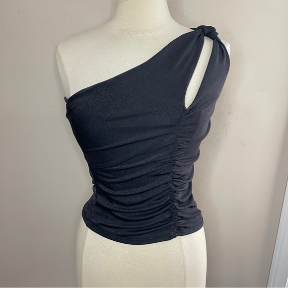 ANTHROPOLOGIE One-Shoulder Black Ruched Top, Medium - Picture 1 of 7